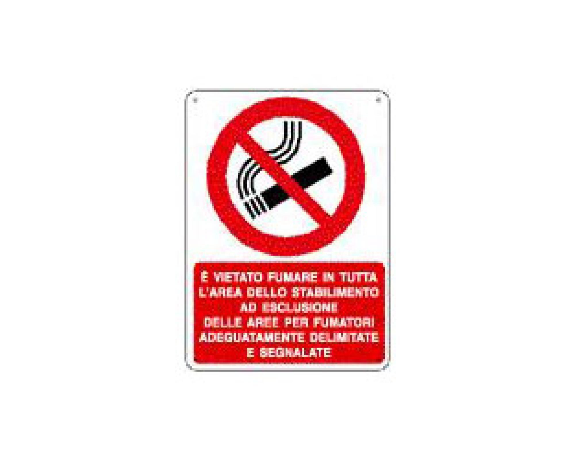 Cartello è vietato fumare in tutta l'area dello stabilimento, ad esclusione